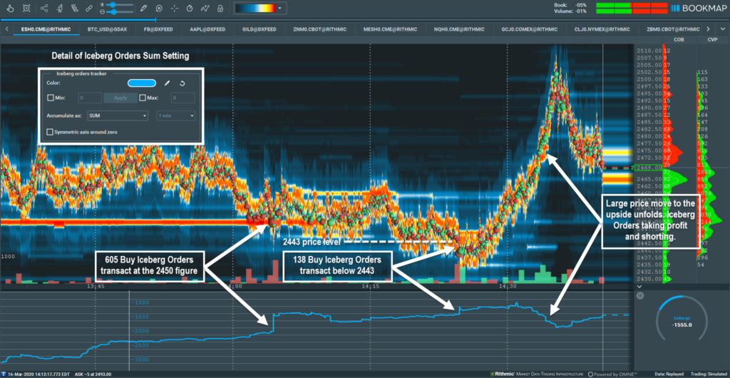 Bookmap's Stops & Icebergs Sub-Chart with MBO Data